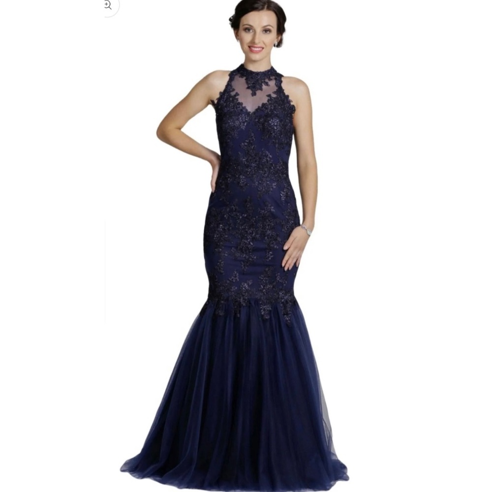AF Kylie MAKE AN OFFER navy lace prom pageant evening cruise fishtail dress